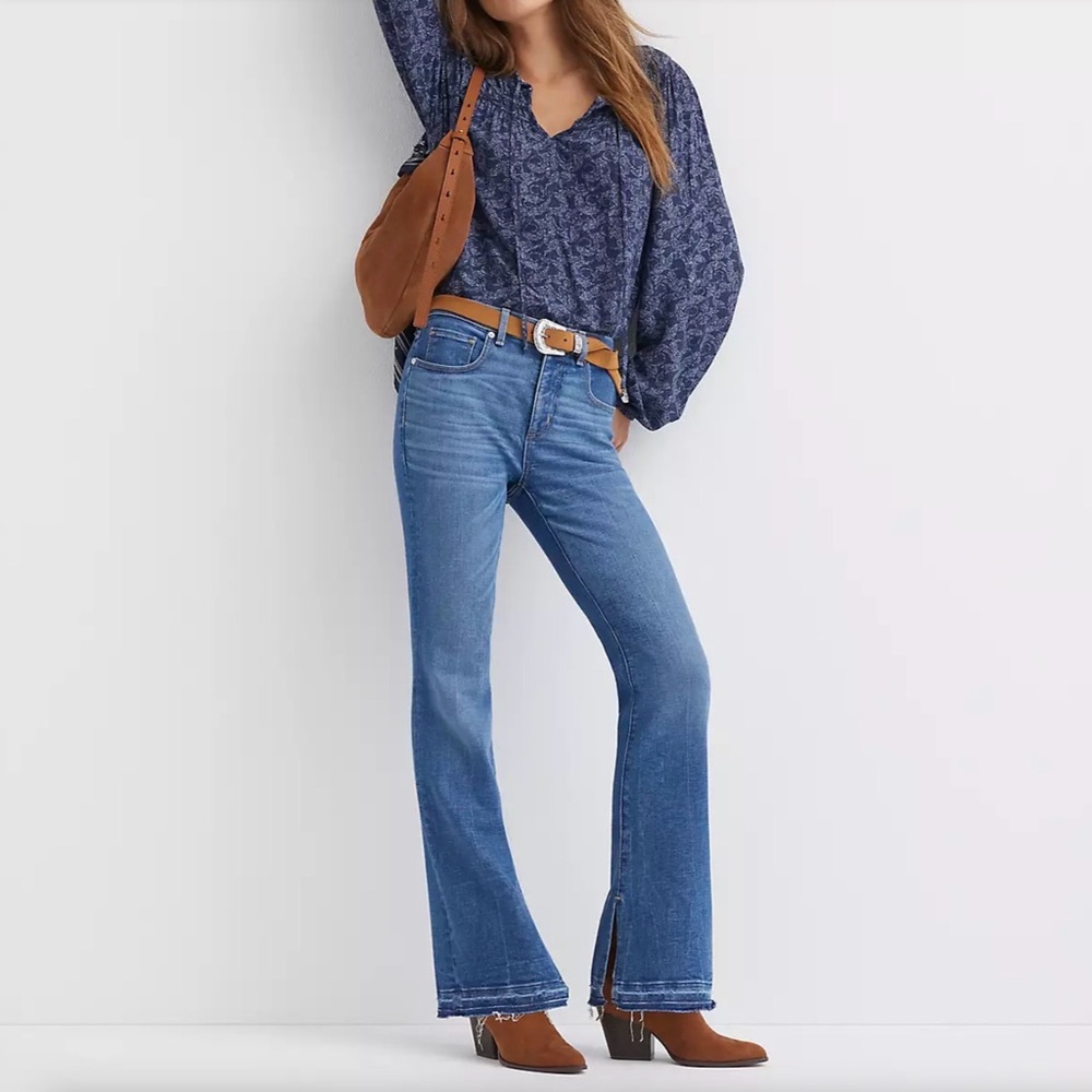 LOFT Split Unpicked Hem Mid Rise Boot Jean